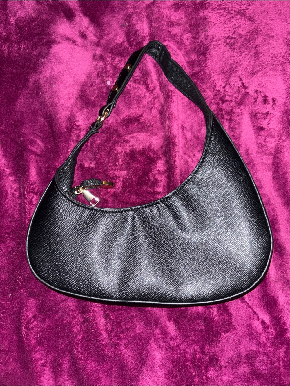 Fashion Nova Black Crescent Shoulder Bag with Gold Hardware